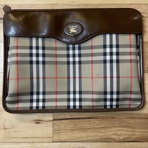 Vintage Burberrys Nova Check Leather Trim Clutch w/ COA